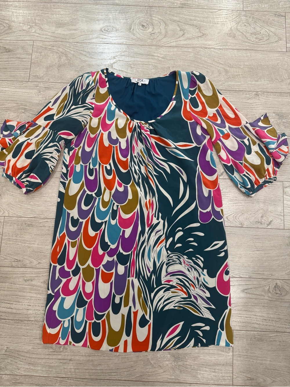 Tibi Multicolor Abstract Scoop-Neck Tunic Dress
